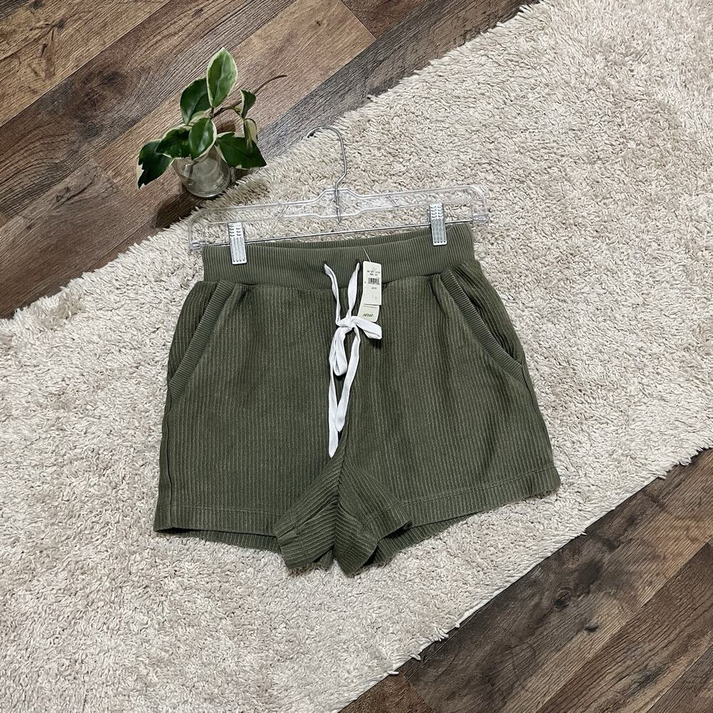 Aerie Size XS Green Ribbed High Waisted Pull On Lounge Shorts NWT